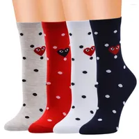 Women Socks 1pcs Long Winter Warm Cute Heart-shaped Horizontal Dots Pattern Lady Middle Tube Cotton Skarpetki Meia