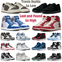 1 Retro OG Travis Scotts Basketball schoenen Men Dames 1S Zwart Phantom Lost en gevonden omgekeerde mokka -patent gefokte zeester true blauw denim heren trainers sport sneakers