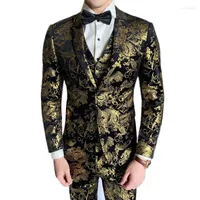 Męskie garnitury luksus barokowy aksamitny mężczyzna Slim Fit Costume Mariage Homme 2023 Floral Print Cuit 3 sztuki Set Pants Płaszcz Kurtka