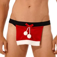 Underpants Men's Panties Christmas Red Velvet Loin Cloth Low Waist Elastic Waistband Skirted Open BuT-back Thongs Role Play Costumes
