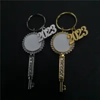 sublimation blank heart key 2023 keychains new year key ring heat transfer printing blank diy materials factory price