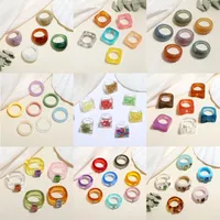 Cluster Rings 8Pcs set Transparent Resin Acrylic Rhinestone Colourful Geometric Square Round Set For Women 2023 Jewelry GiftsCluster
