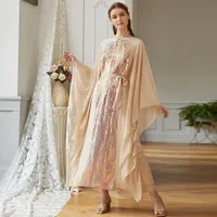 Moroccan Kaftan Evening Dress sequined Dubai Muslim Long Sleeve Gold Lace Arabic Prom Dresses Beaded colorful Formal Party Gowns Vestidos Robe De Soiree Mariage