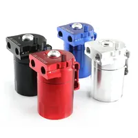 300ML Oil Catch Can Aluminum High Polished Compact Baffled Reserve Tank Bottom To Drain, With Dual Filter Universal