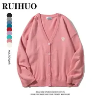 Męskie swetry Ruihuo różowy swetra kardigan ubranie V SWORK SWEATER DRIGEN RETRO Ubrania Hip Hop Knitwear 2xl 2023 Autumn Winter Loss