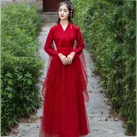 Stage Wear Women Hanfu Chinese Ancient Red Wedding Dress Fancy Party Dance Costume Outfit For Lady TV Film Performance