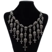 Kedjor yayi smycken mode skelett skalle kors kristalldepartement uttalande kvinnor choker alla heliga dag gåva halsband pendantschains