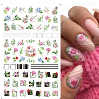 Nail Stickers 3D Charms Flowers Florals Leaf Design Adhesive Decals Art Sliders For Manicure Wraps Foils Decorations TRF802