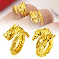 Wedding Rings Dragon Phoenix Ring Men Women Jewelry Adjustable Opening Couple Engagement Finger Gold Color Chinese Style