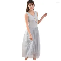 Casual Dresses 2023 Modal Splicing Ilo Longo Dress Mulheres Mangas Gauze Tulle Partido Vestidos Das Senhoras Do Vintage