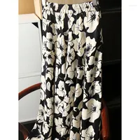 Spódnice Crepe de chine jedwabna drukowana spódnica damska mulberry duża huśtawka wysoka talia kwiatowy A-line zima 2023 styl
