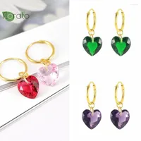 Hoop Earrings 925 Sterling Silver Needle Pink CZ Crystal Heart Fashion For Women Wedding Luxury Jewelry Premium Gifts