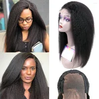 Kinky Straight Hair Wigs Free Part 4x4 Lace Closure Natural Hairline Malaysian Human For Women Color