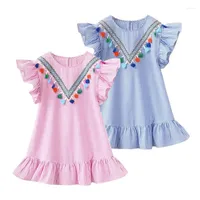 Girl Dresses 1-7Y Summer Children Baby Streamline Tassel Flying Sleeve Dress Stripe Cute Kids Party For Girls Princess Clothes