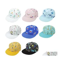 Caps de bola Capinho de beisebol para crian￧as garotos de cartoon tubar￣o impress￣o de dinossauro Hip Hop Summer Sun Hat Sun Garotas Chap￩us Droga Diretor FA OTF8C