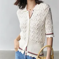 Women's Knits & Tees Fashion Lapel Cardigan Short Sleeve Original Cutout Design Trend Tops High Quality Famous Wool SweaterWomen