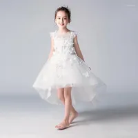 Girl Dresses White Tulle Flower Dress Hi-Lo Girls Prom Party Gowns Kids Child Evening Princess Wedding Pageant