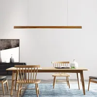 Pendant Lamps Nordic Wood LED Lights Simple Lamp For Dining Living Room Kitchen Office Shop Bar Cafe Long Strip Hanging