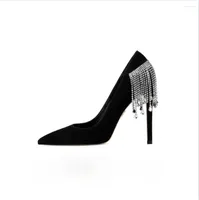 Chaussures habillées Femmes Points pointues strass de cristal Crystal Stilettos High Heel Pumps Luxury Party Wedding Banquet Black DIY 2023