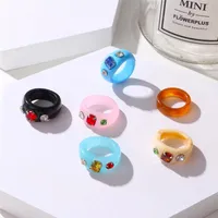 Cluster Rings Transparent Resin Acrylic Ring Colourful Rhinestone Geometric Square Round For Women Trendy Jewelry Party GiftsCluster