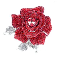 Brooches Crystals Rhinestone Rose Brooch Leaves Flower Broach Hat Pins Women Jewelry Accessories Bridal Wedding FB1077
