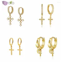 Hoop Earrings Simple Cross For Women 925 Sterling Silver Ear Needle Crystal Pendant Fashion Jewelry Gifts