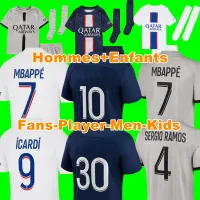 soccer jerseys MBAPPE 7 HAKIMI 30 10 FANS PLAYER 22 23 SERGIO RAMOS pSGS Maillots de football shirt 2022 2023 MARQUINHOS VERRATTI HAKIMI men kids kit sets