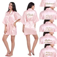 Women's Sleepwear Champagne Robe Gold Writing Kimono Bridal Party Bridesmaid Sister Mother Of The Groom Bride Robes Wedding Gift