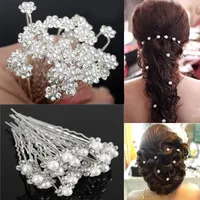 Fashion Wedding Bridal Pearl Flower Clear Crystal Rhinestone Hair Pins Clips Bridesmaid Hairwear Jewelry Girls Accessories