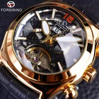 Forsining Convex Glass Stylish Tourbillion 3D Designer Genuine Leather Strap Mens Watches Top Brand Luxury Automatic Watch Clock286L