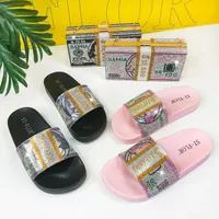 Slippers 2023 Bling Summer Shoes Graffiti Mixed Colors Women Rhinestone Sandals Slip-on Slipper Flat Ladies Outdoor Holiday