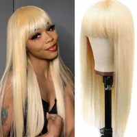 Spetsspår brasilianska 613 blond rakt mänskligt remy hår 150 täthet för svart kvinnor maskin med bang perruque cheveux 230106