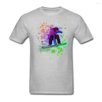 T-shirts pour hommes Néon Rainbow Paint Splatter Snowboarder Personnalité Rock Vêtements pour hommes O Coton Neck Grunge