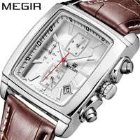 Wristwatches MEGIR Men's Watch Relogio Multifunction Luminous Sports Watches Leather Strap Rectangular Dial Montre Homme Clock