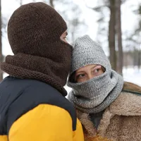 Berets Unisex Knit Scarf Hood Hat Winter Women Cashmere Beanie Bonnet Couple Look Wool Neck&Face Protect Balaclava Men Hooded