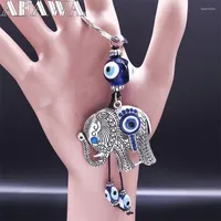 Keychains Lucky Elephant Blue Color Eye Key Chain Turkish Eyes Greek Keyring Bag Car Accessories Jewelry Ojo Turco Bisuteria KXH813S01