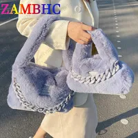 Totes Fashion Chain Women's Faux Fur Totes Warm Furry Plush Shoulder Bags 2 Size Purse and Handbags Luxury Brand Winter Top-handle Bag 012123H