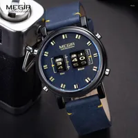 Wristwatches MEGIR Drum Roller Watch Men Top Man Military Sport Quartz Wrist Watches Blue Leather Digital Relogio Masculino