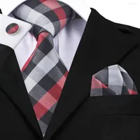 Bow Ties Hi-Tie Fashion Silk Set For Men Classic Plaid Tie And Handkerchief Cufflinks Men's Necktie Gravatas Formal C-938