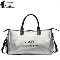 Outdoor Bags Silver Sports Bag Lady Luggage Travel With Tag Duffel Gym Leather Women Yoga Fitness Sac De Sport