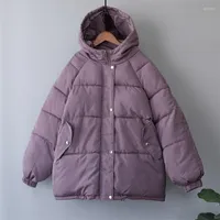 Women's Down Winter Thick Jackets 2023 Autumn Black Parka Long Sleeve Casual Oversized Purple Puffer Bubble Coat With Hooded