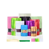Sacs d'emballage Stand Matte Zip Lock Mtiple tailles et couleurs aliments Mylar avec fen￪tre claire sur le devant 100pcs Fruits secs Fleurs d'emballage D Dht8v
