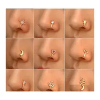 Nose Rings Studs 16 Styles Small Copper Fake For Women Non Piercing Gold Plated Clip On Cuff Stud Girls Fashion Party Jewelry Drop Otefz