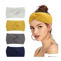 Other Autumn Winter Womens Knitted Headband Elastic Hair Band Lady Crossed Drop Delivery Jewelry Hairjewelry Dhchd