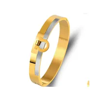 Bangle Punk Metal Buckle Lock Charm Cuff Bangles For Men Stainless Steel Gold Sier Color Bijoux Luxury Jewelry Accessories Drop Deli Dhxwy