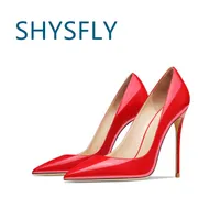 SHYSFLY Genuine Leather designer dress shoes for ladies pointed toes stelletos Classics high heel big size women pumps 12cm