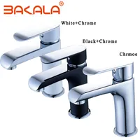 Bathroom Sink Faucets BAKALA Black/ White/Chrome Color Basin Faucet Mixer And Cold Deck Assemb Single Handle Leaf Shape Taps