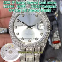 2022 SF 126334 126333 SA2824 Automatic 41MM Mens Watch Diamond inlaid Silvery Dial 904L Stainless Case Iced Out Diamonds Bracelet 213A