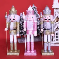 Decorative Objects Figurines 30cm Christmas Gifts Gold Silver Pink Wooden Nutcracker King Soldier Figurine Puppet Kids Toys New Ye5679420
