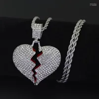 Pendant Necklaces HipHop King Iced Out Broken Heart Necklace & With Twist Chain Gold Color Bling Rhine Stone Men's Hip Hop Jewelry Morr22